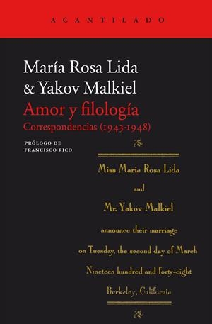 AMOR Y FILOLOGIA CORRESPONDENCIA (1943-1948 ) | 9788416748150 | LIDA, MARÍA ROSA  / YAKOV MALKIEL